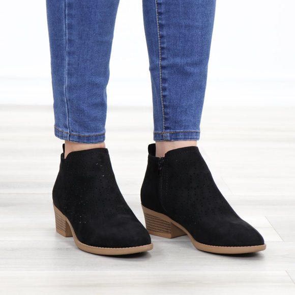 Black Suede Ankle Boots Laser Cut Design - Picture 2 of 12